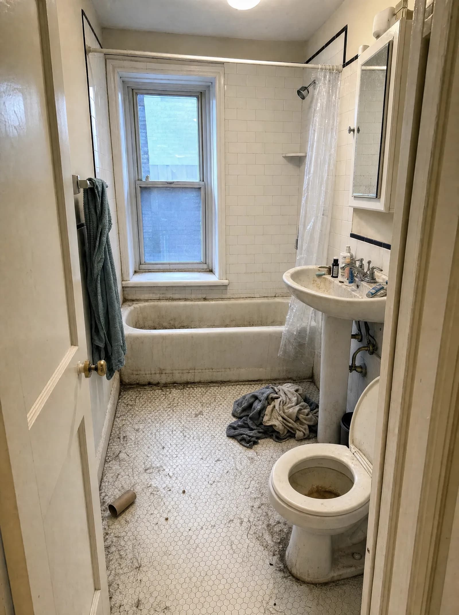 Bathroom before an Esmero Cleans clean