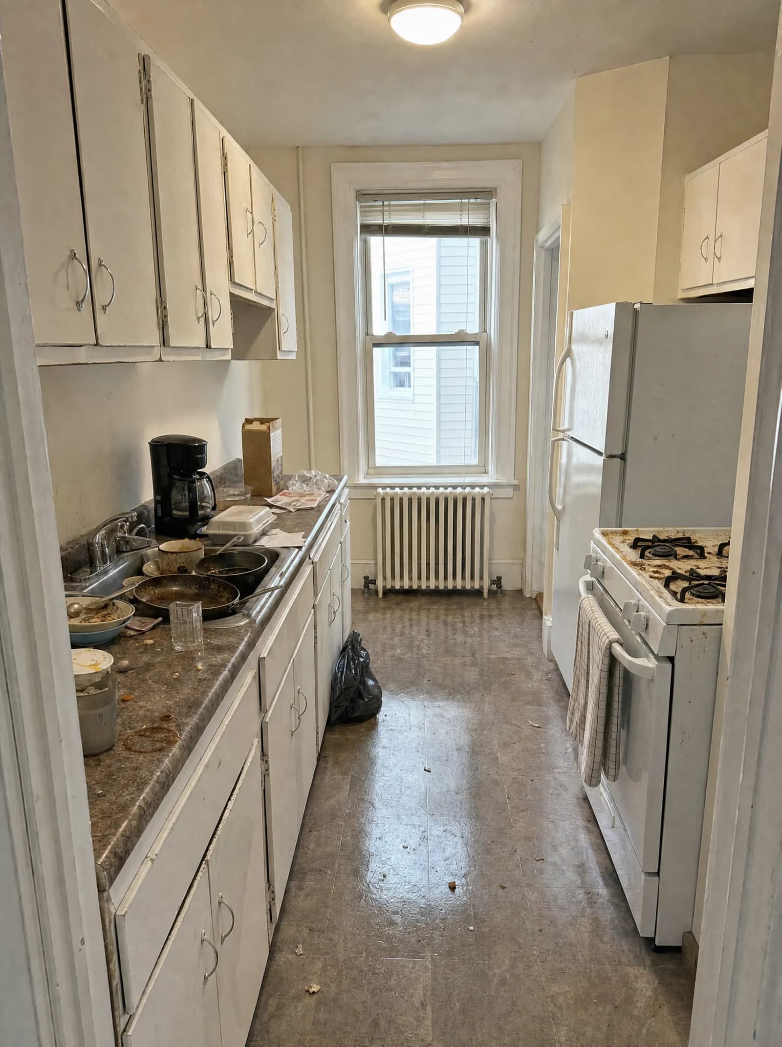 Kitchen before the clean